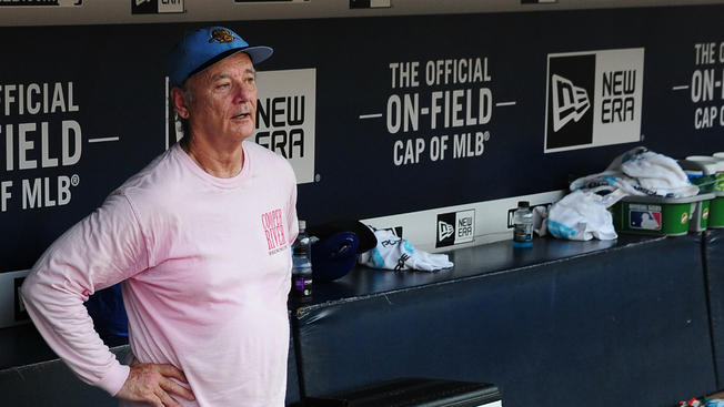 Bill Murray in the Cubs dugout on June 11 // Getty Images